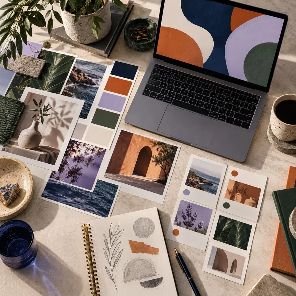 Professional strategy sprint cover showing a focused brand and content planning session for a small business.