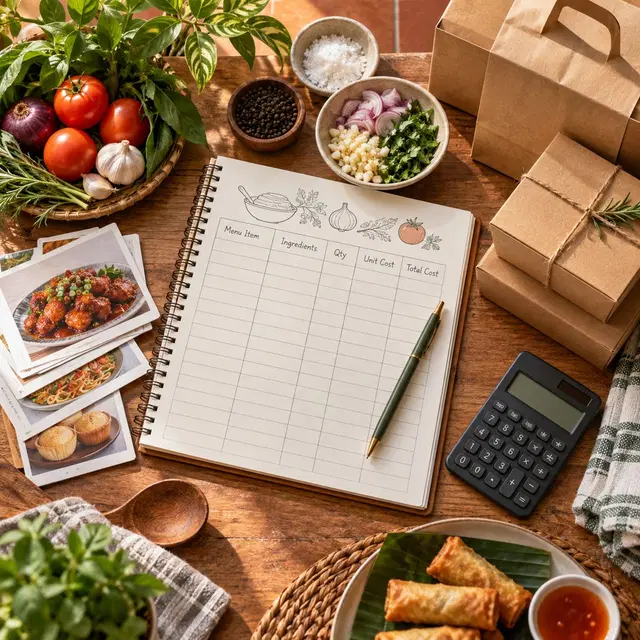 Warm practical Home Food Business Starter Pack cover with planning prompts for a new home-food venture.