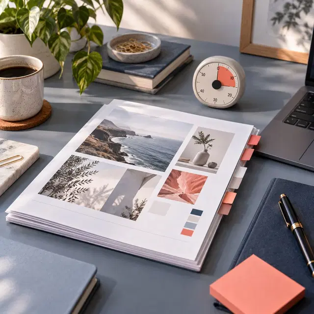 Professional portfolio review cover showing a focused one-to-one feedback session for freelance work samples.